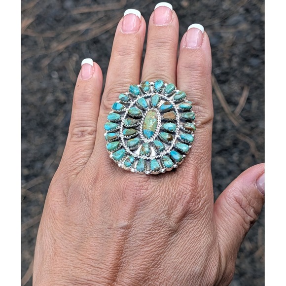Handcrafted Navajo Cluster Ring Size 8 Women's Signed Southwest Jewelry *** - Picture 3 of 9